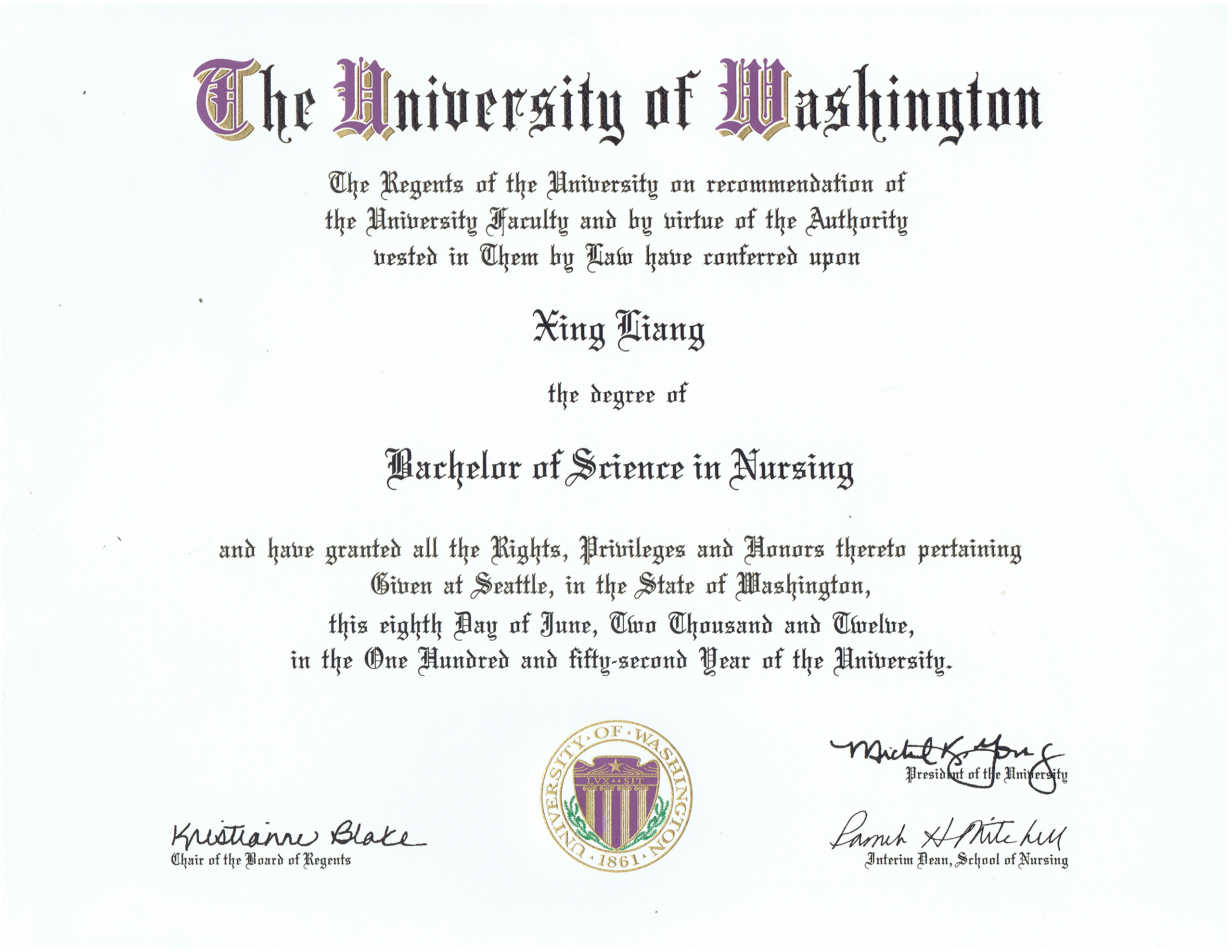 University of Washington School of Nursing Diploma